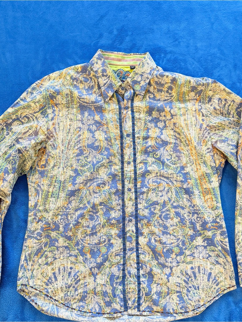 Robert Graham Lime Green Shirt with Blue and Orange Embroidery